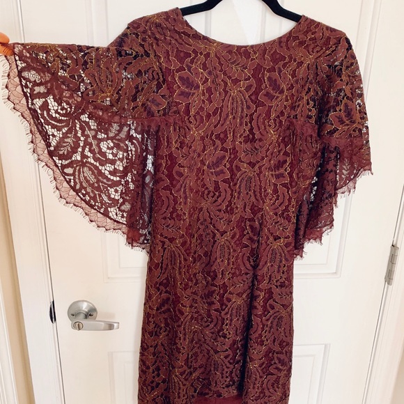 Gold & Red Lace Dress The Population Dress - Picture 2 of 7